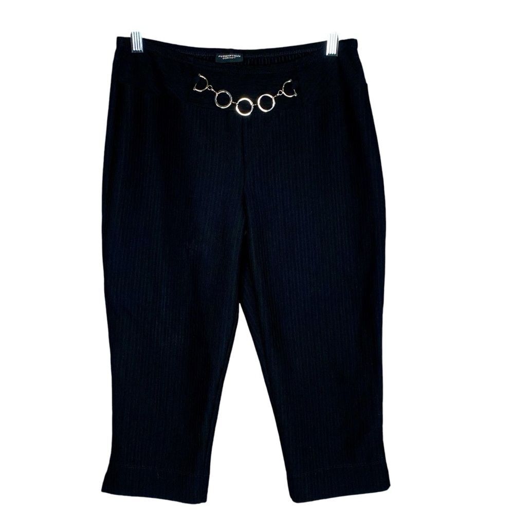 Perception Concepts Black Capri Dress Pants Womens Size 6 Metal Hoop Detail